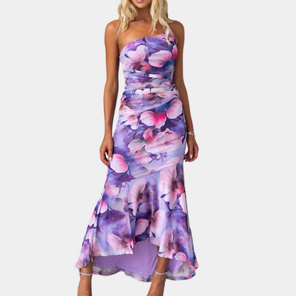 Chic One Shoulder Maxi Dress Floral Party Gown - Nocini