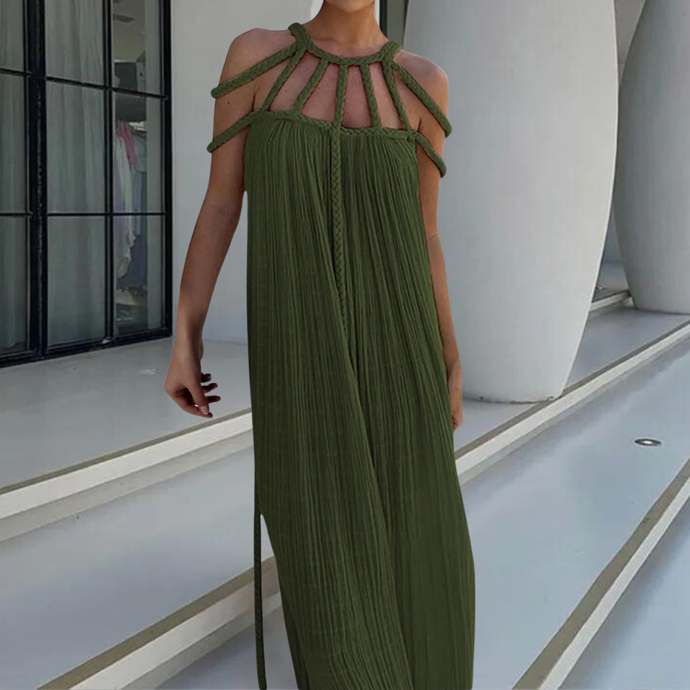 Relaxed Fit Women's Maxi Dress with Braided Straps - Nocini