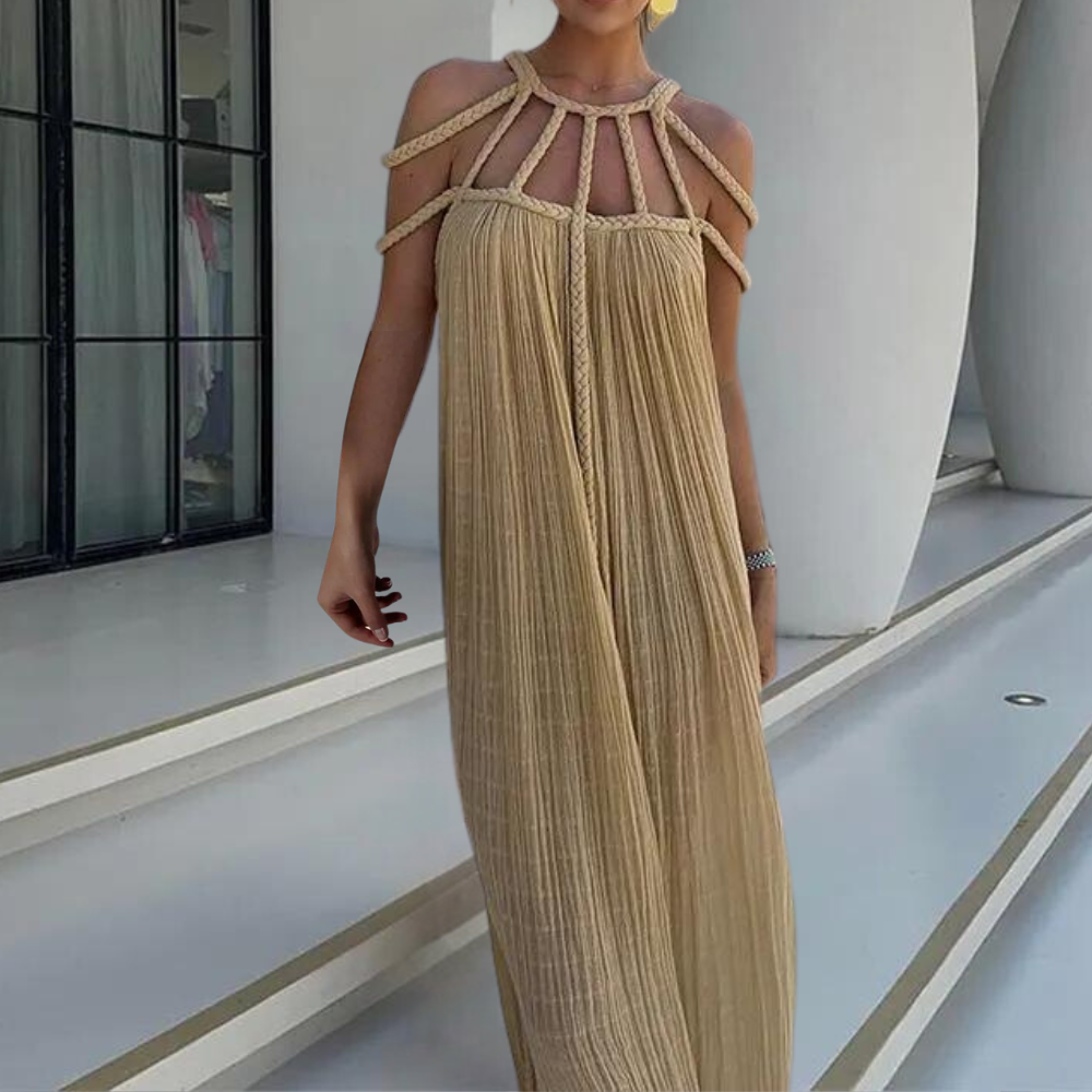 Relaxed Fit Women's Maxi Dress with Braided Straps