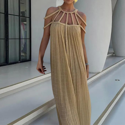 Relaxed Fit Women's Maxi Dress with Braided Straps
