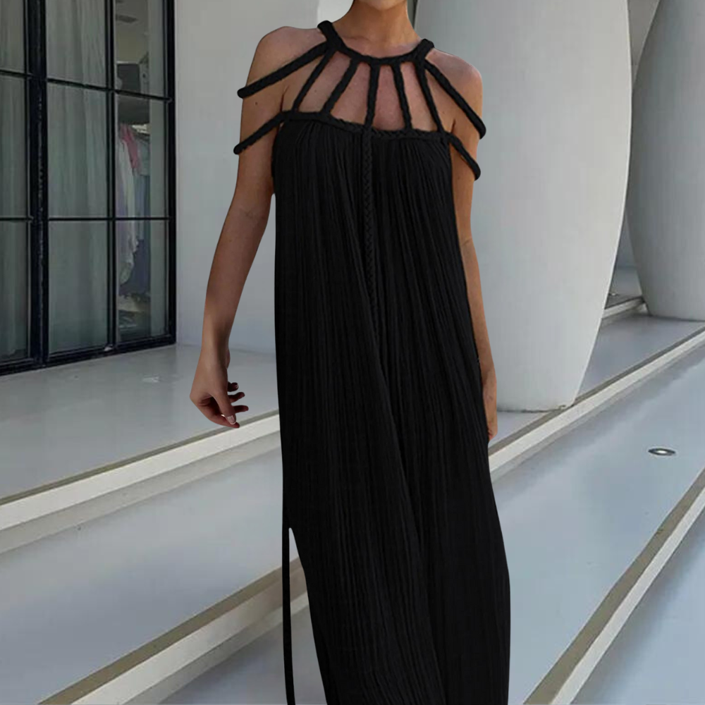 Relaxed Fit Women's Maxi Dress with Braided Straps