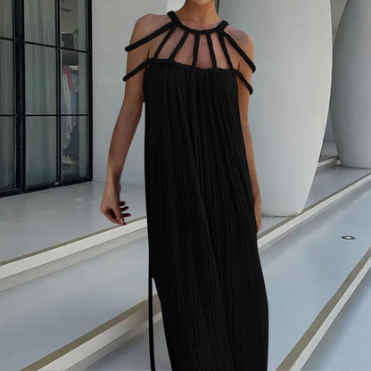 Relaxed Fit Women's Maxi Dress with Braided Straps