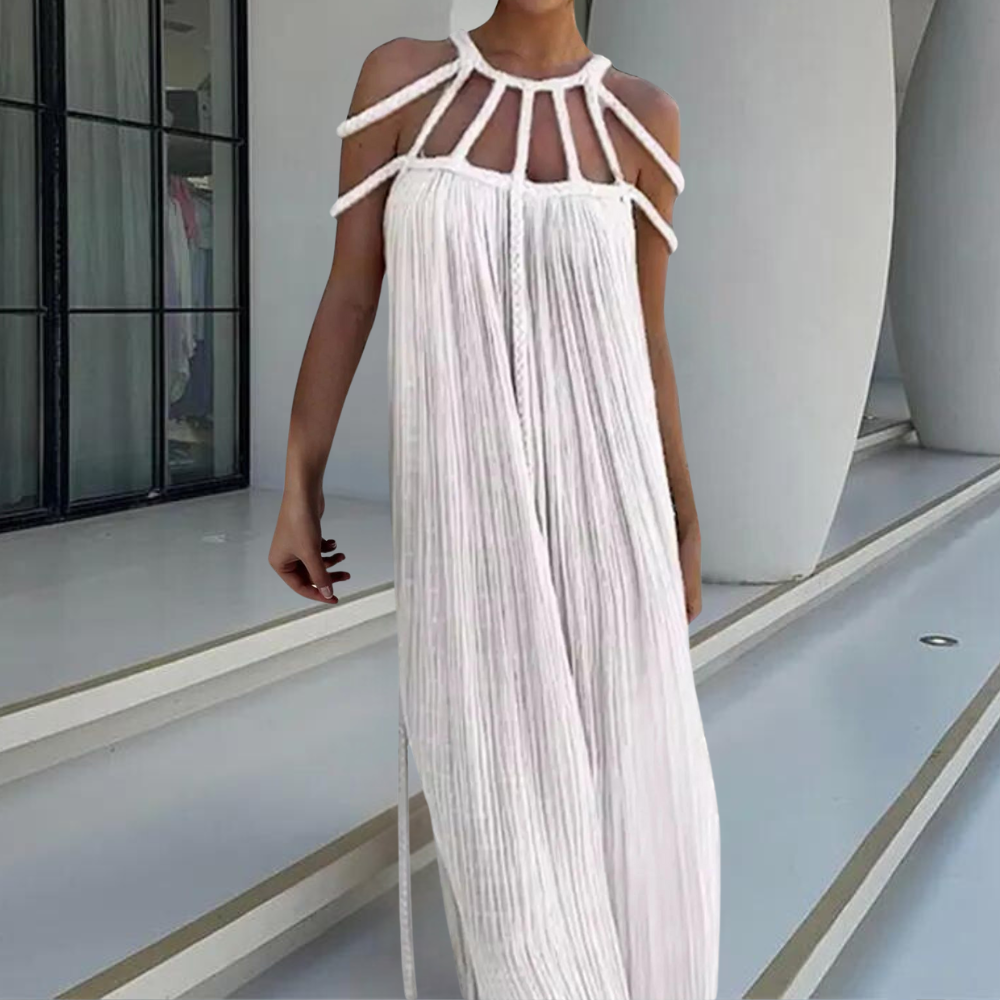 Relaxed Fit Women's Maxi Dress with Braided Straps