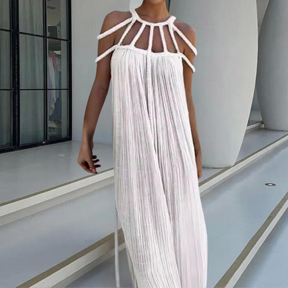 Relaxed Fit Women's Maxi Dress with Braided Straps