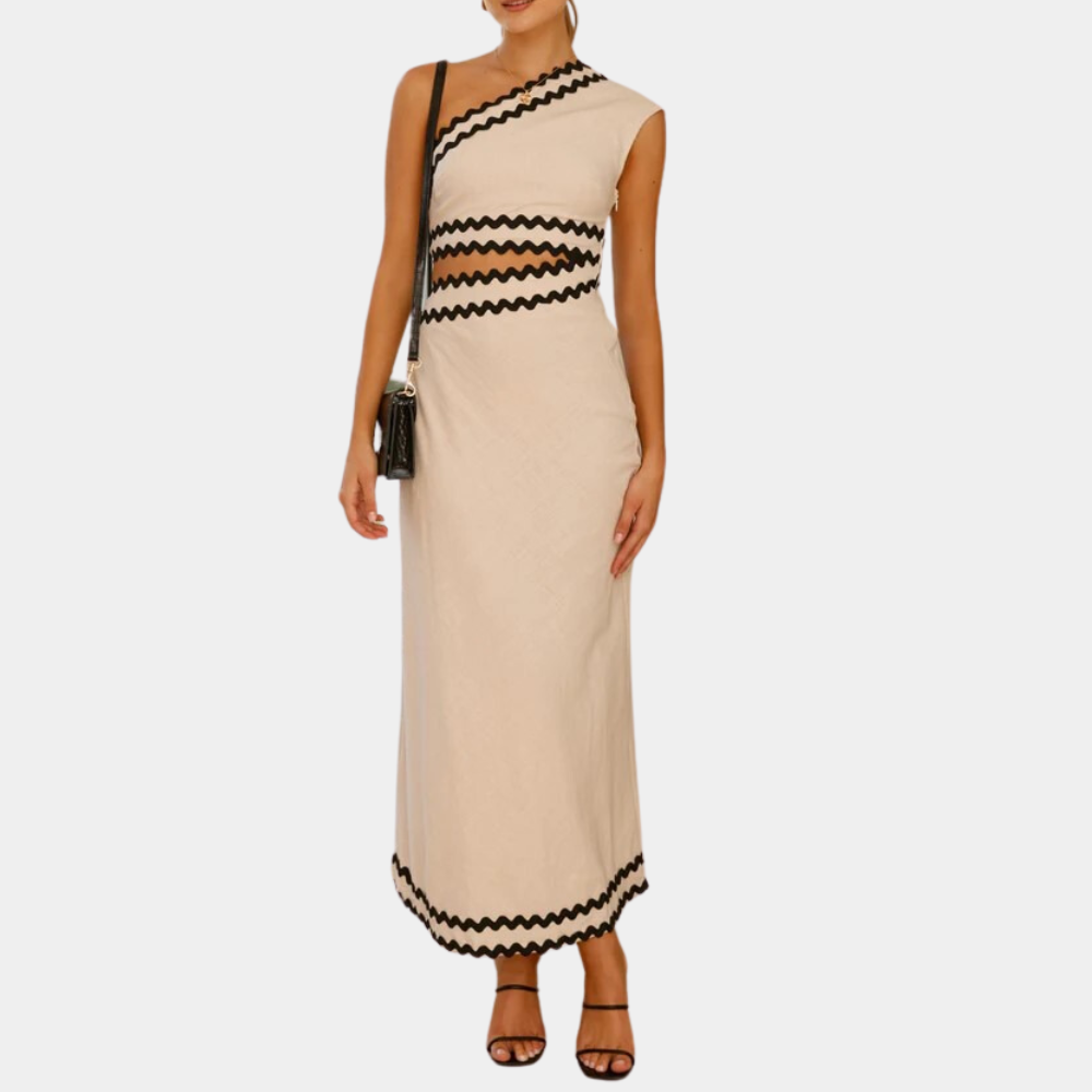 Chic One Shoulder Maxi Dress with Contrast Trim
