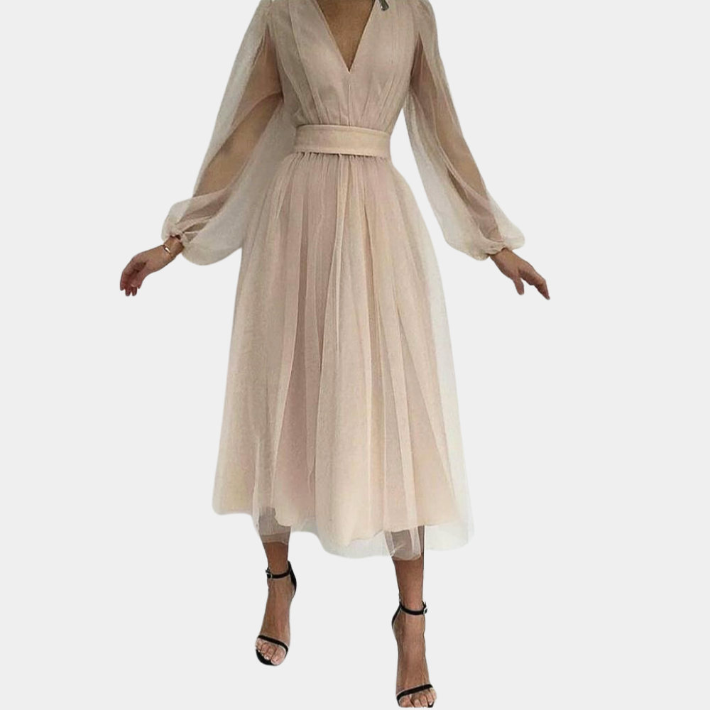 Ladies' V-Neck A-Line Party Dress with Long Sleeves