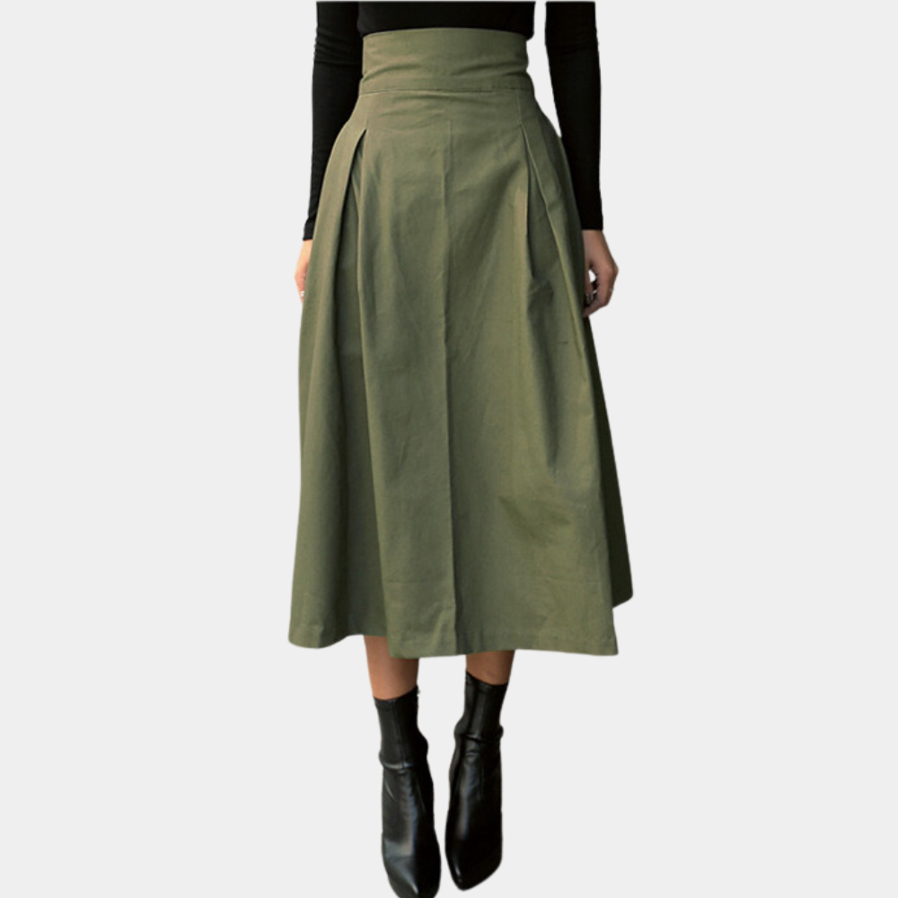 Flared Waist Tie Back Midi Skirt