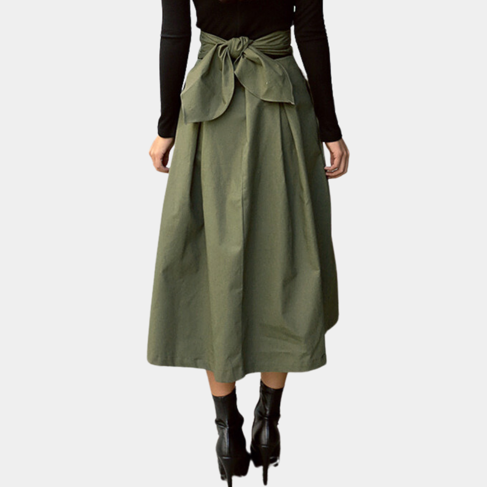 Flared Waist Tie Back Midi Skirt - Nocini