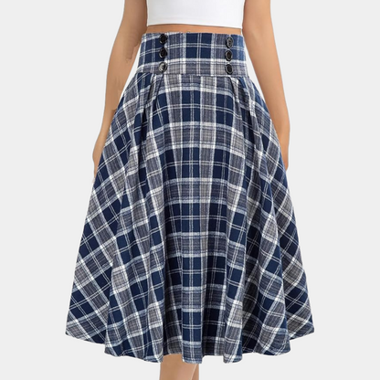 Flared High Waisted Check Plaid Mini Skirt - Nocini