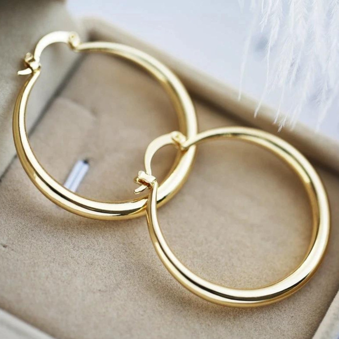 Shiny Big Gold Circle Earrings - Nocini