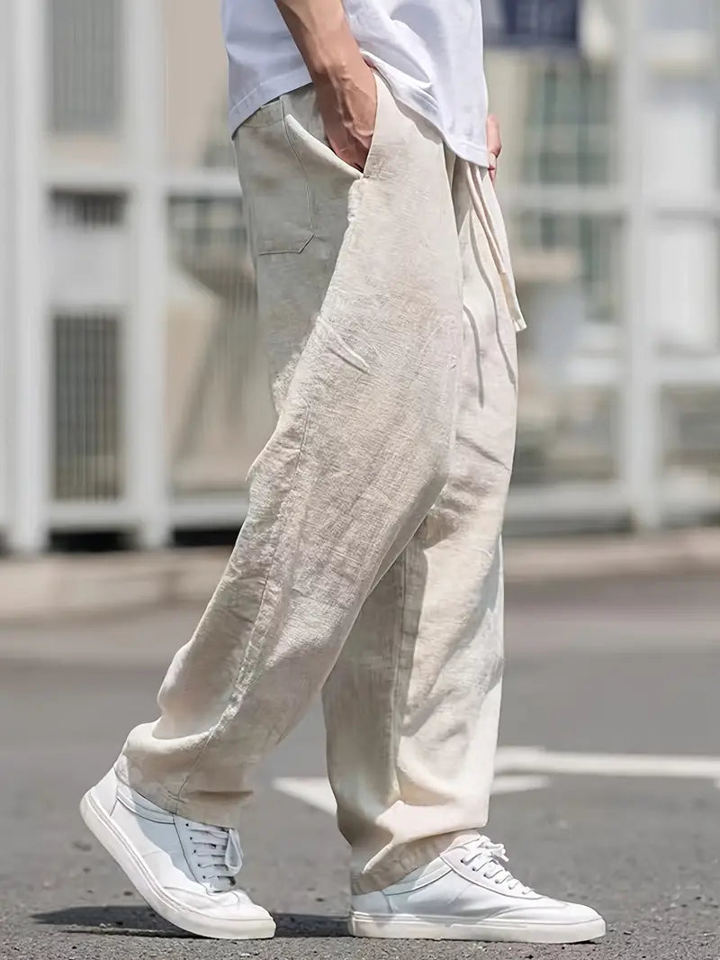 Relaxed Fit Men's Linen Drawstring Pants
