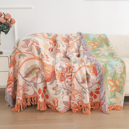 Country Flower Fringe Throw Blanket