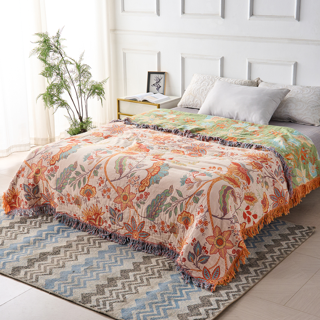 Vintage Blossom Fringe Throw Blanket - Olytrend