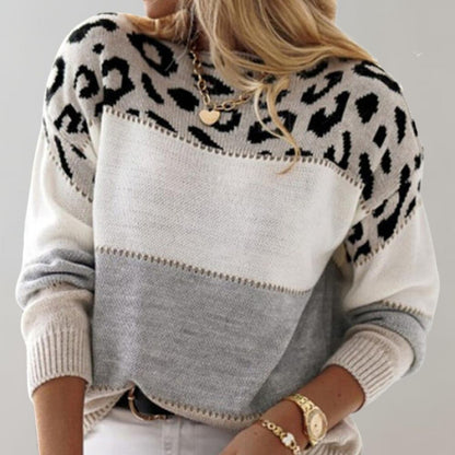 Casual Leopard Print Crew Neck Sweater