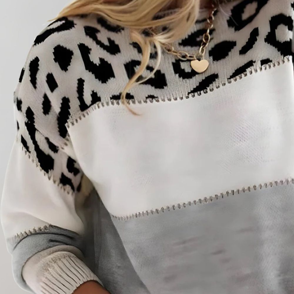 Casual Leopard Print Crew Neck Sweater