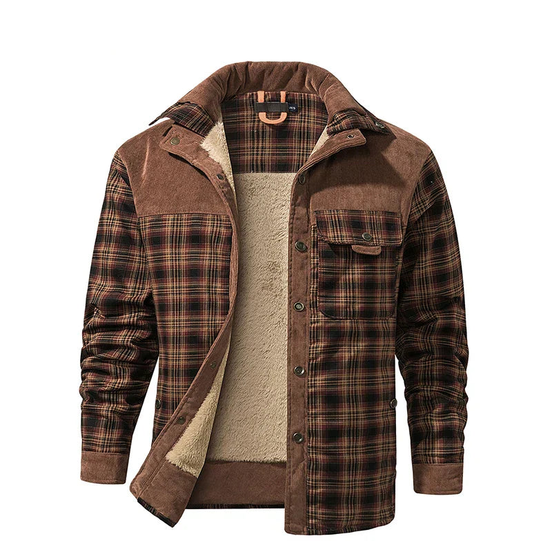 Cozy Plaid Button Down Fleece Jacket - Nocini