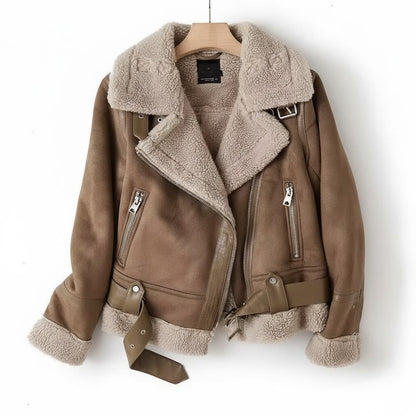 Warm Fitted Shearling Coat with Belt