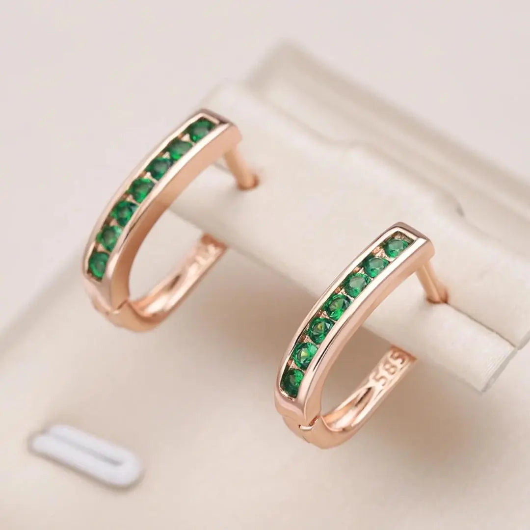 Green Gemstone Circle Earrings - Nocini