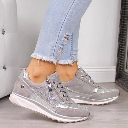Fashionable Women's Lace Sneakers with Zipper Closure - Nocini