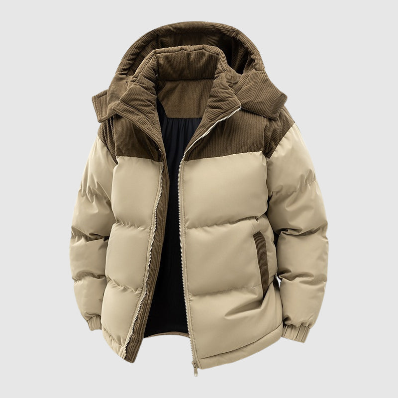 Casual Fit Puffer Coat | Hooded Corduroy Mens Jacket - Nocini