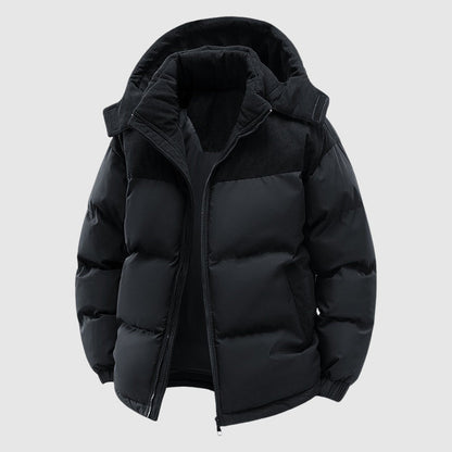 Casual Fit Puffer Coat | Hooded Corduroy Mens Jacket