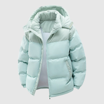 Casual Fit Puffer Coat | Hooded Corduroy Mens Jacket