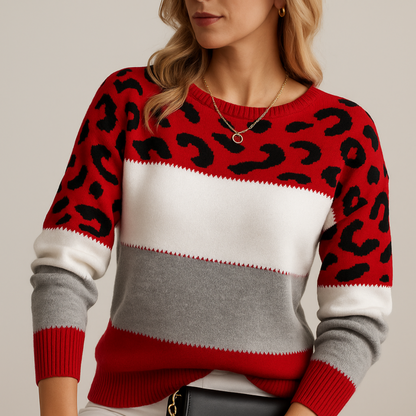 Casual Leopard Print Crew Neck Sweater