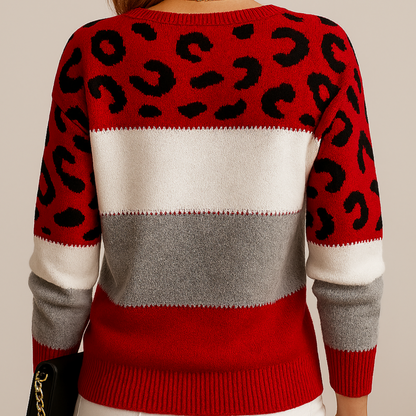 Casual Leopard Print Crew Neck Sweater