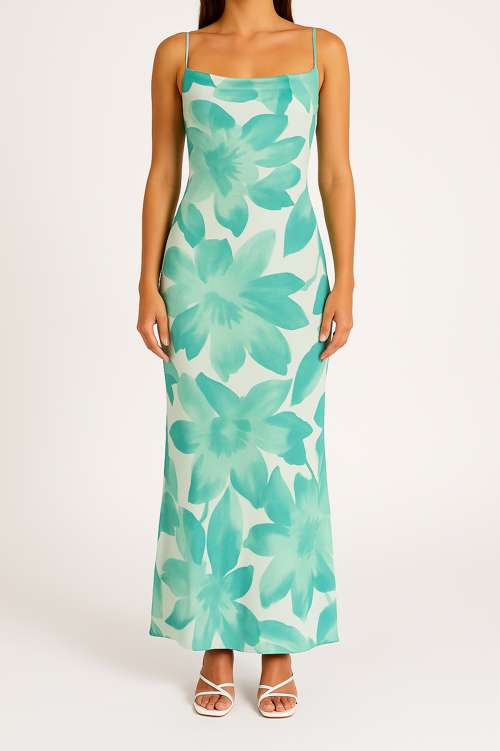 Sexy Women's Floral Maxi Dress with Thin Straps - Nocini