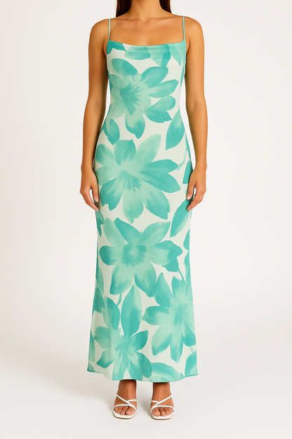 Sexy Women's Floral Maxi Dress with Thin Straps - Nocini