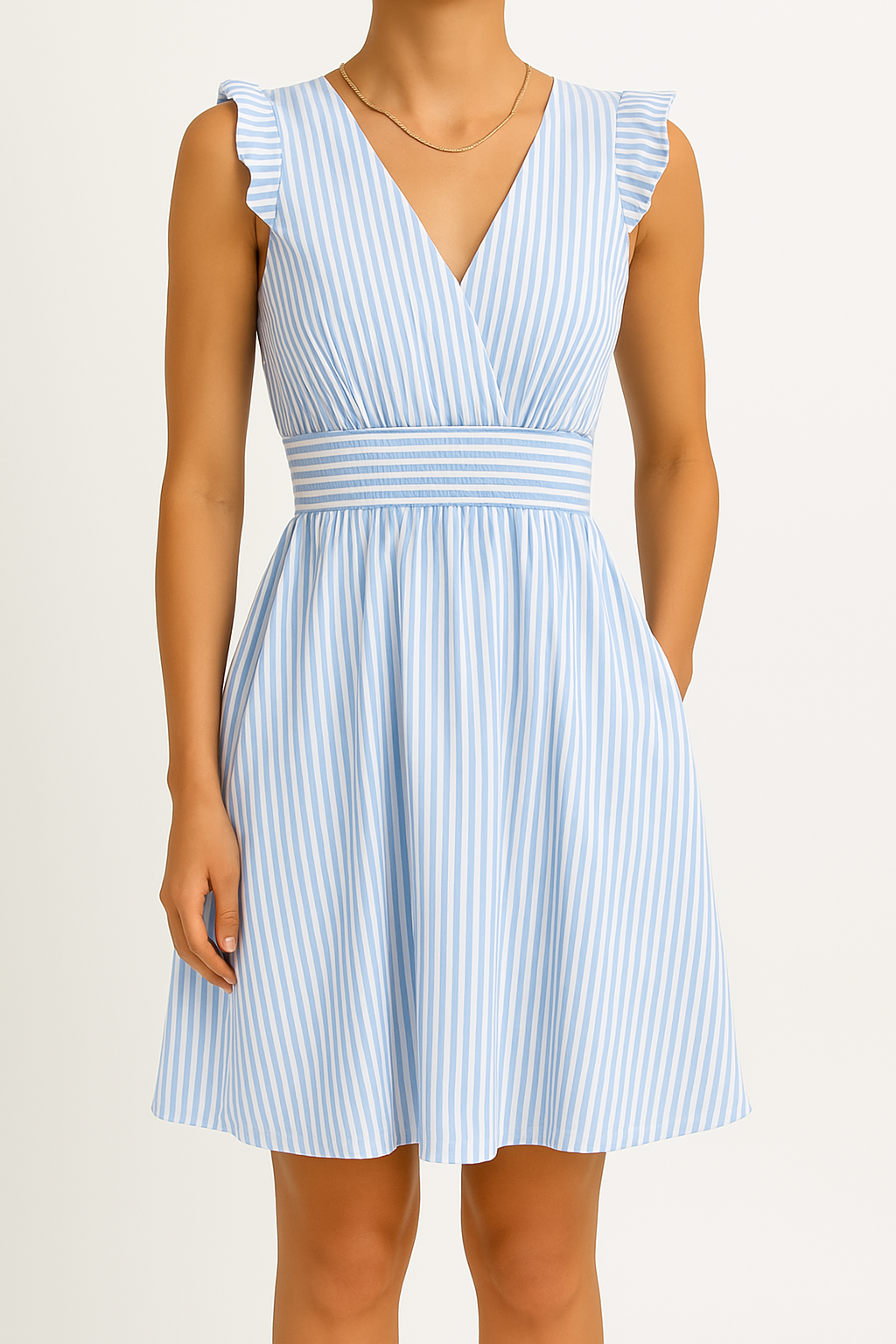 Casual Striped V Neck Summer Dress - Nocini
