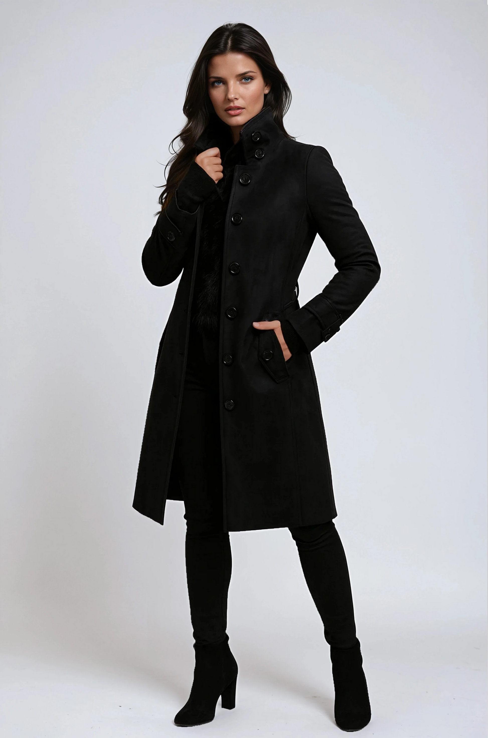 Warm Women's Long Trench Winter Coat - Nocini