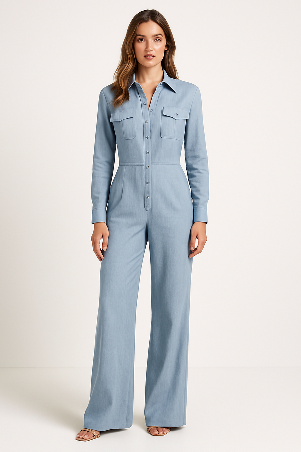 Women's Cotton Jumpsuit with Wide Legs and Button Front - Nocini