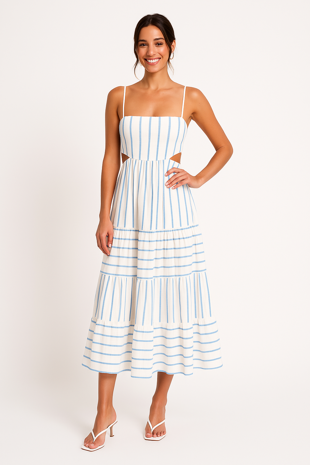 Elegant Maxi Dress with Thin Straps and Cut Out Detail - Nocini