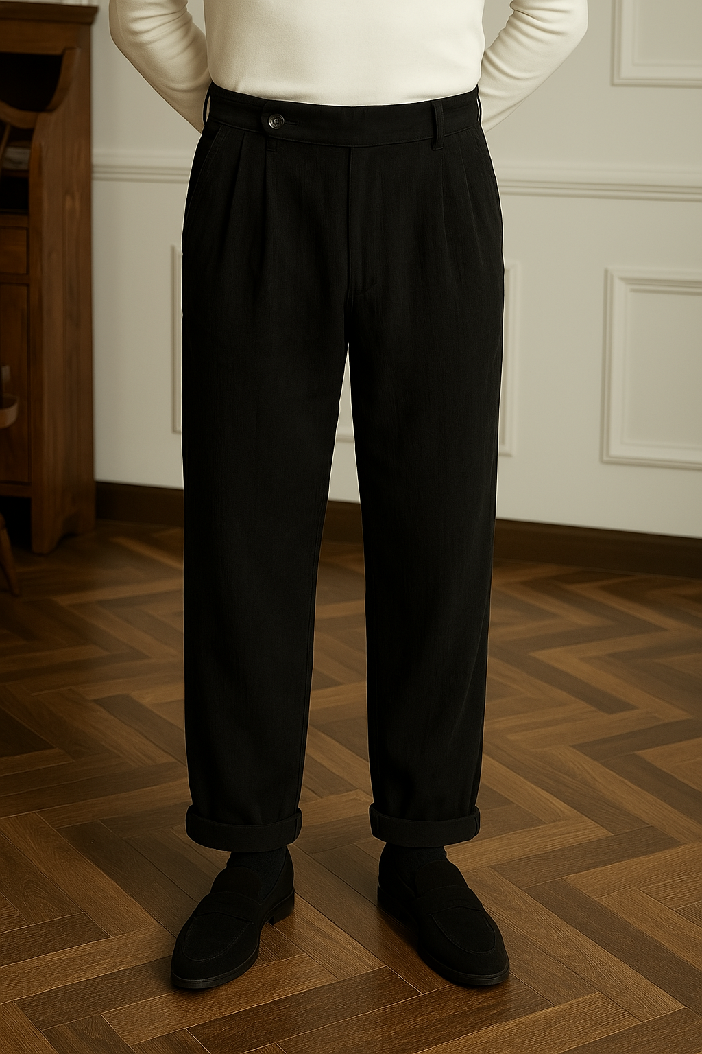 Classic High Waisted Corduroy Straight Leg Pants - Nocini