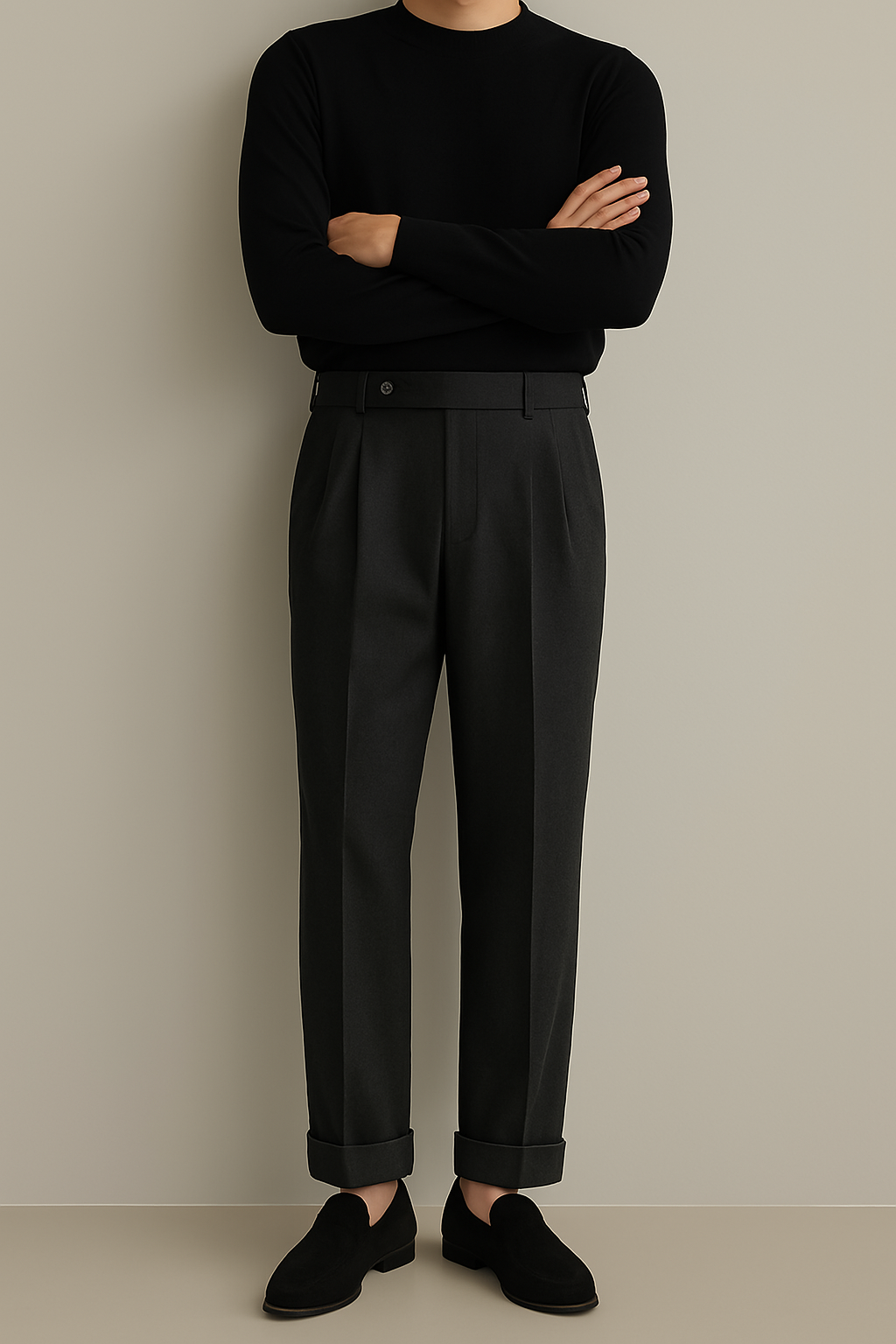 Classic High Waisted Straight Leg Wool Trousers - Nocini