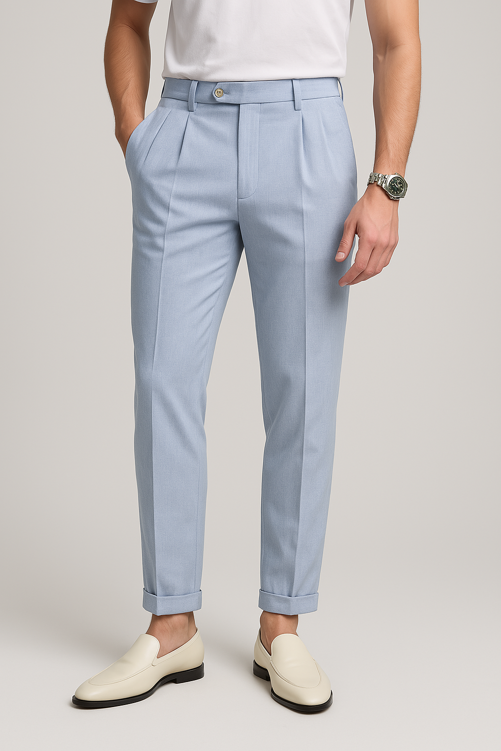Classic High Waist Straight Leg Mens Trousers - Nocini