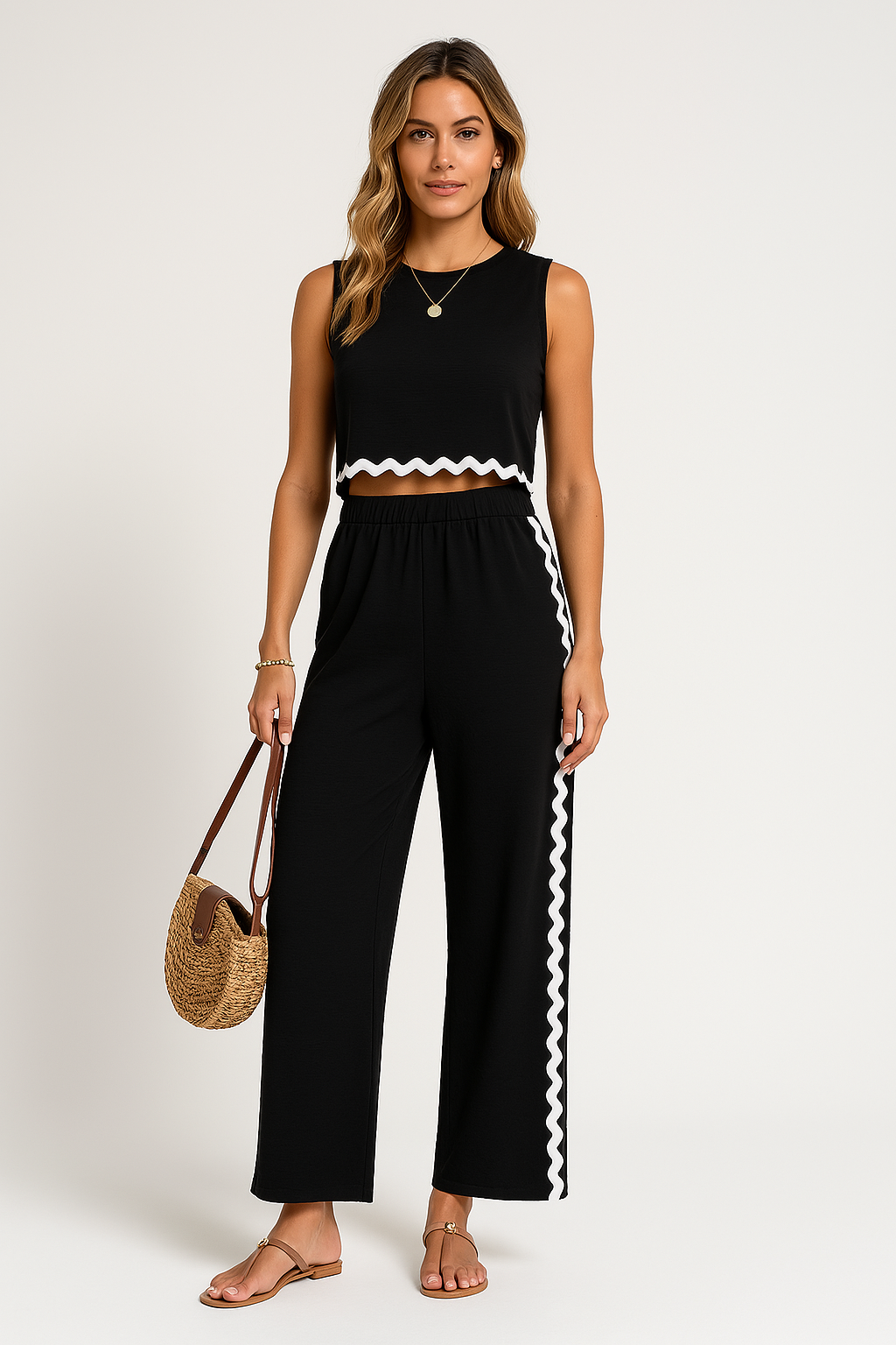 Casual 2 Piece Outfit Crop Top and Trousers - Nocini