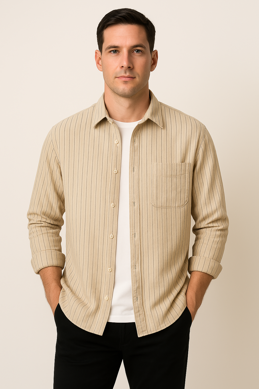 Casual Striped Cotton Long Sleeve Mens Shirt - Nocini