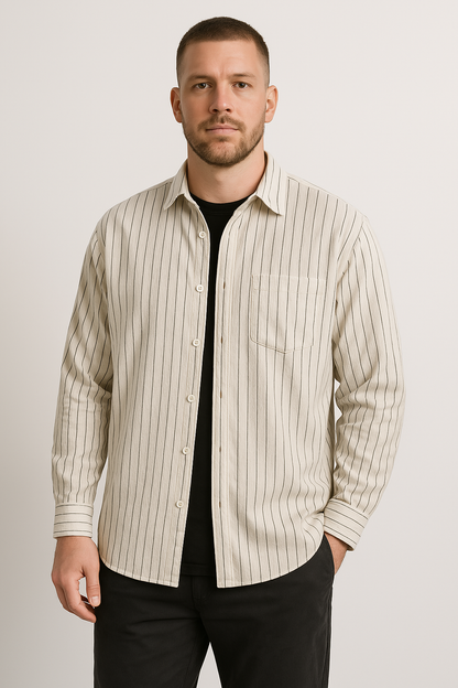 Casual Striped Cotton Long Sleeve Mens Shirt