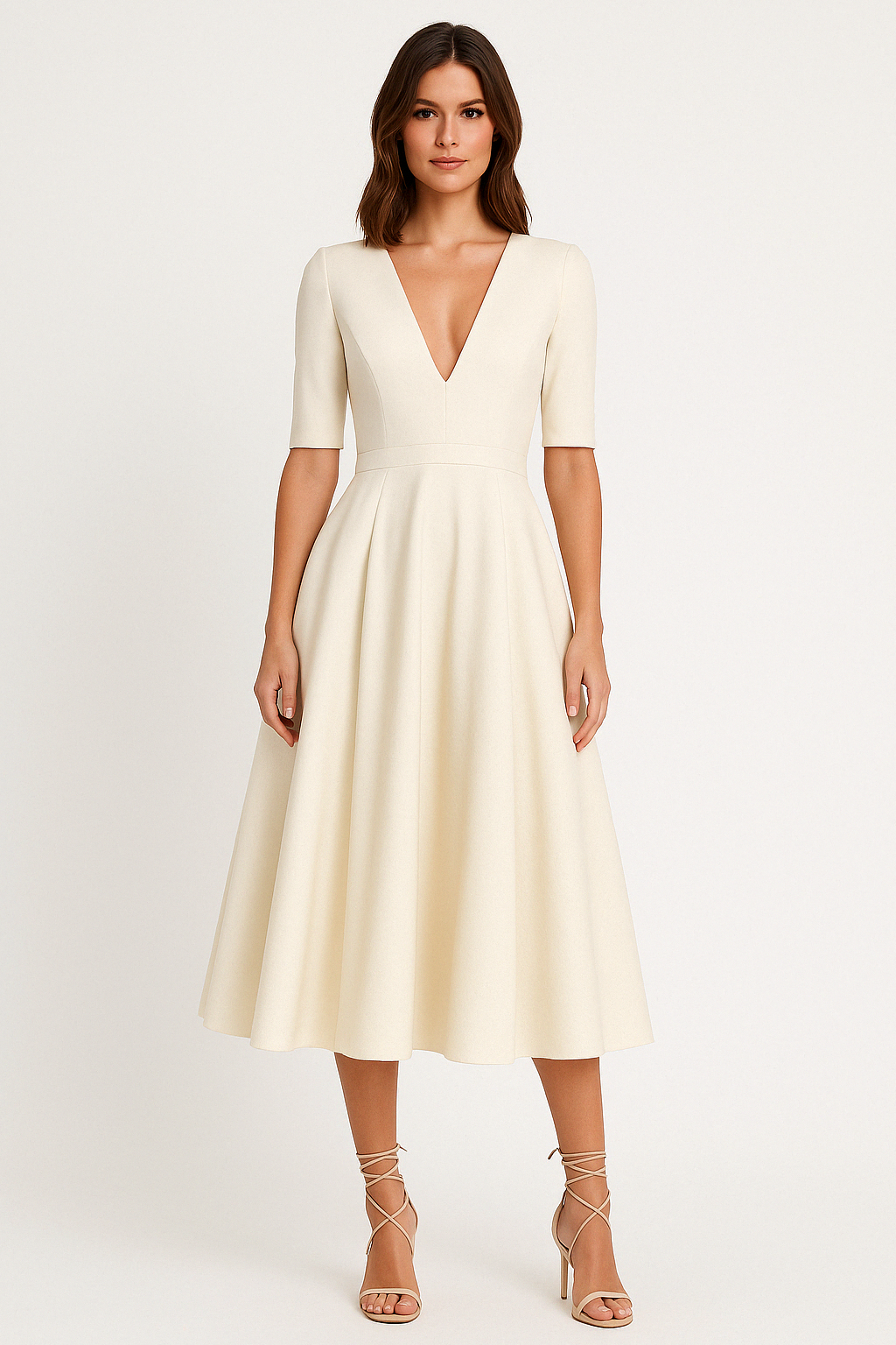 Elegant Satin A-Line V-Neck Dress for Women - Nocini