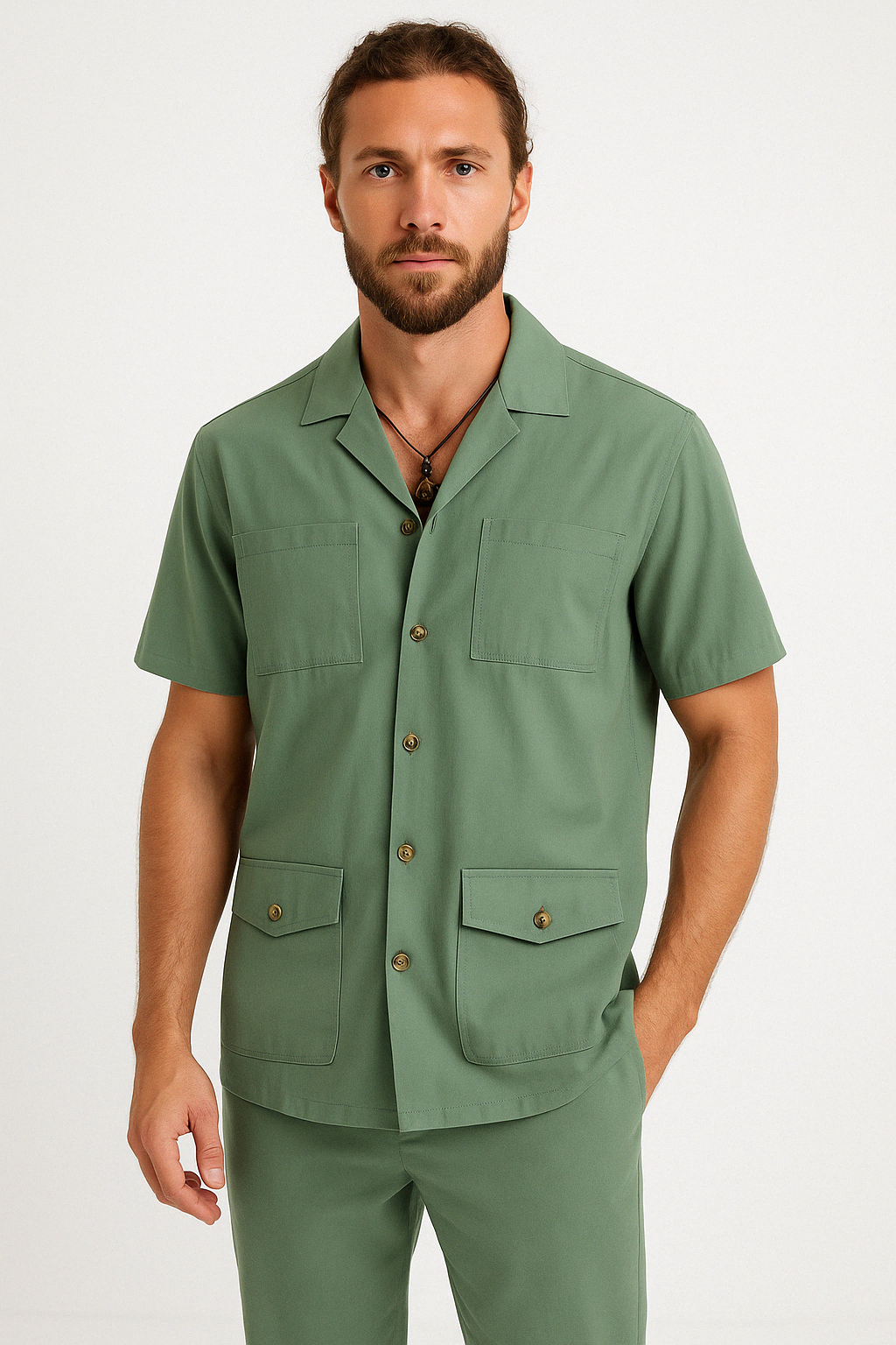 Casual Short Sleeve Shirt with 4 Pockets - Nocini