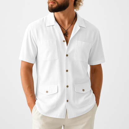 Casual Short Sleeve Shirt with 4 Pockets