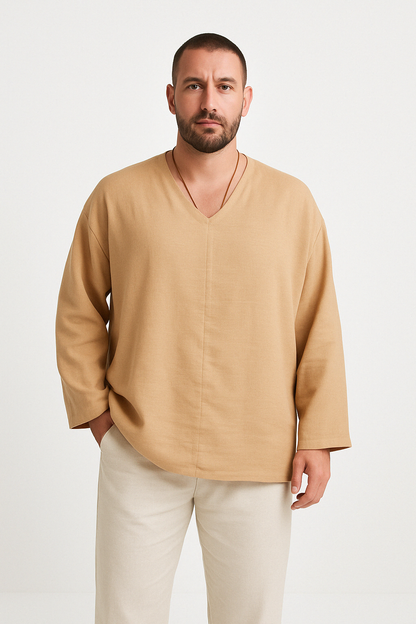 Comfortable Linen V-Neck Men's Casual Shirt