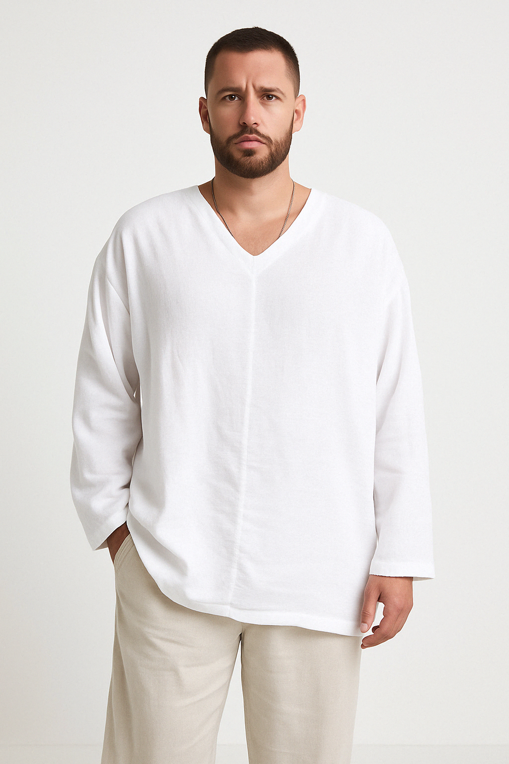 Comfortable Linen V-Neck Men's Casual Shirt - Nocini