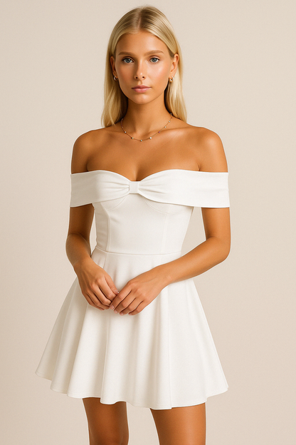Casual Off Shoulder A-Line Mini Dress for Women - Nocini