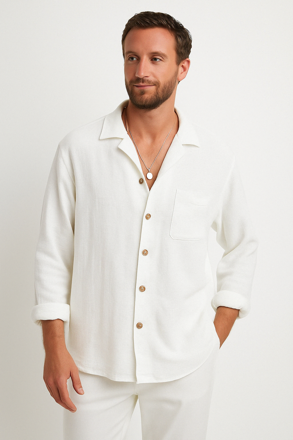 Casual Cotton Blend Shirt with Pockets