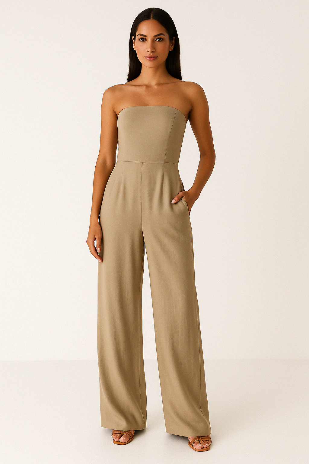 Chic Strapless Jumpsuit for Women Wide Leg Pants