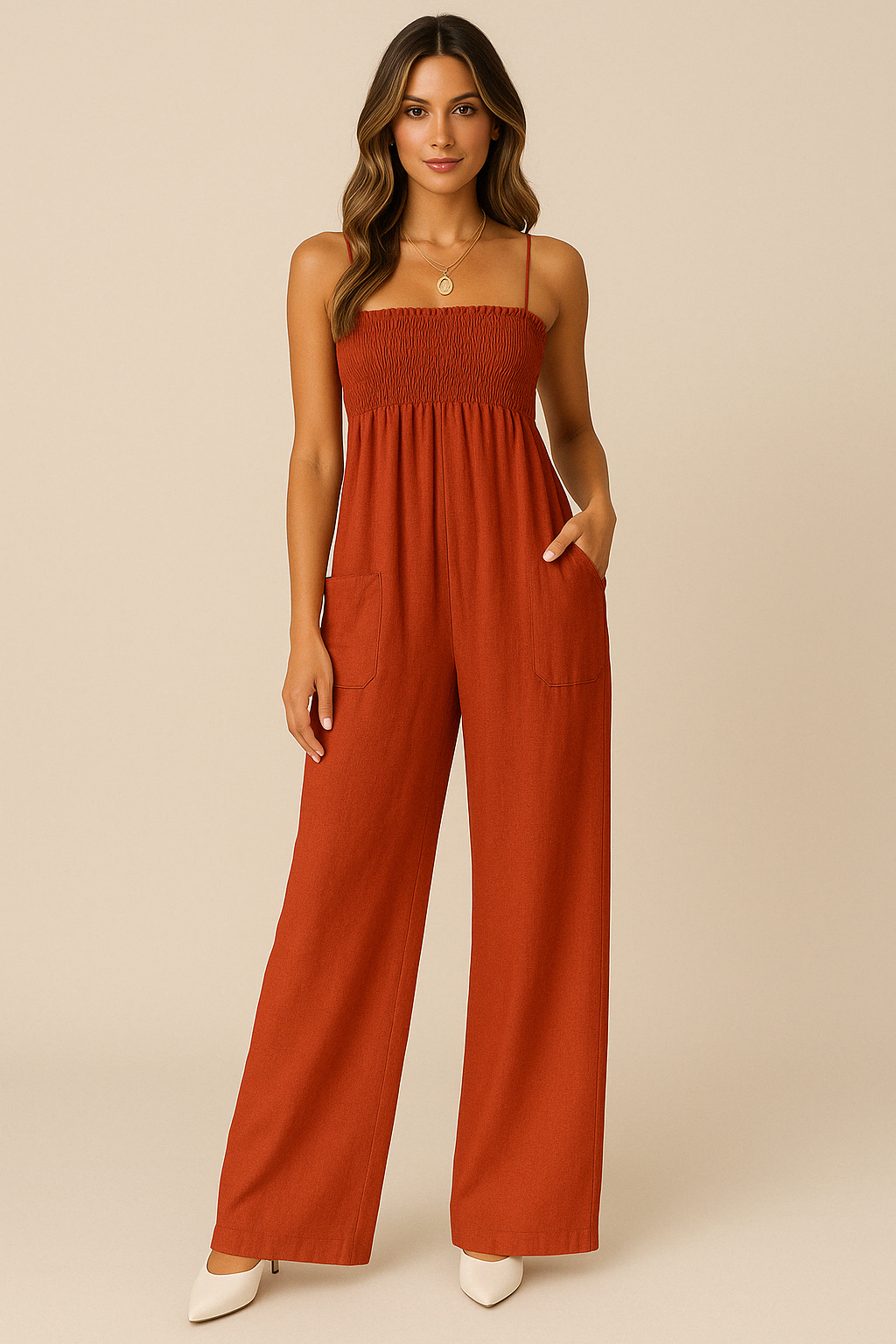 Comfy Women's Wide Leg Jumpsuit with Ruched Top - Nocini