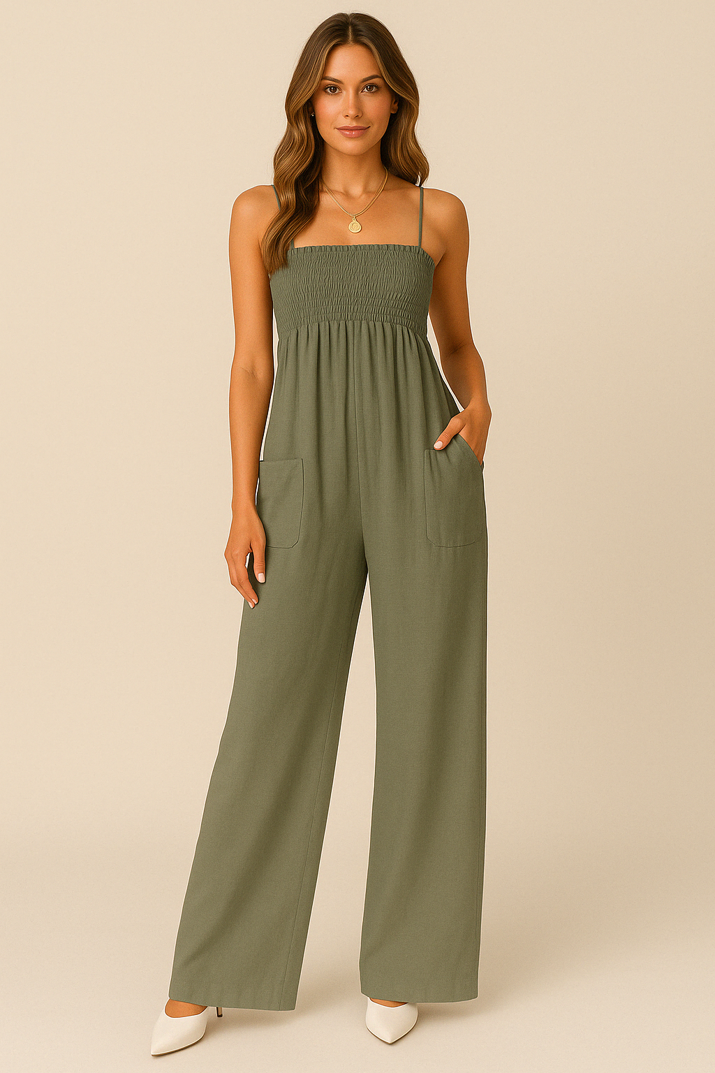 Comfy Women's Wide Leg Jumpsuit with Ruched Top